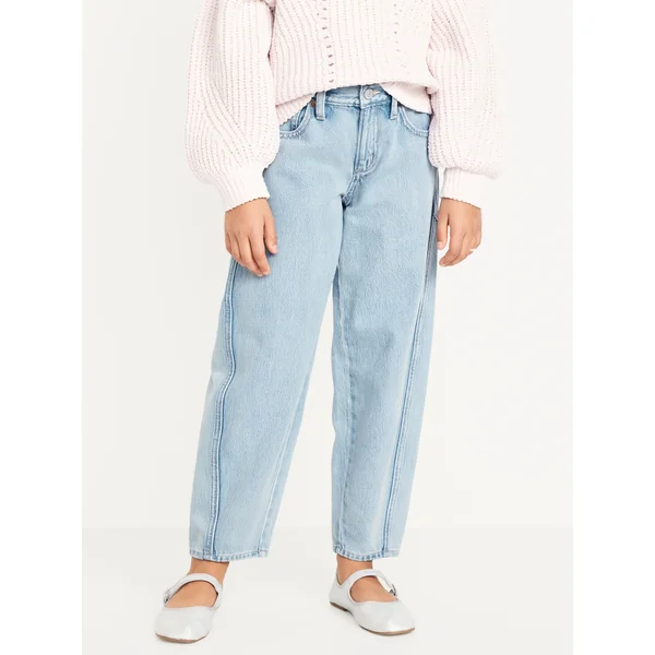 High-Waisted Barrel-Leg Jeans for Girls - Star (Light Wash)