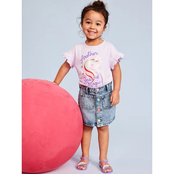 High-Waisted Button-Front Jean Skirt for Toddler Girls - Light Wash