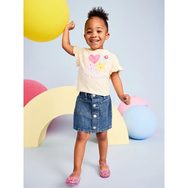 High-Waisted Button-Front Jean Skirt for Toddler Girls - Medium Wash