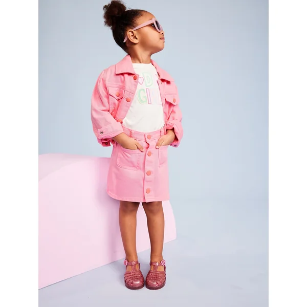 High-Waisted Button-Front Twill Skirt for Toddler Girls - Anemone Pink