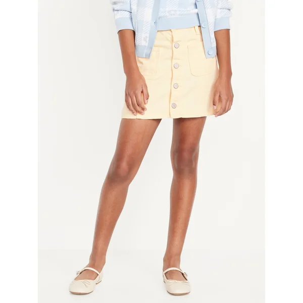High-Waisted Button-Front Utility Mariner Jean Skirt for Girls - Cool Almond