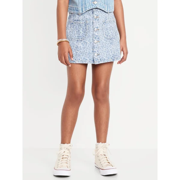 High-Waisted Button-Front Utility Mariner Jean Skirt for Girls - Daisy