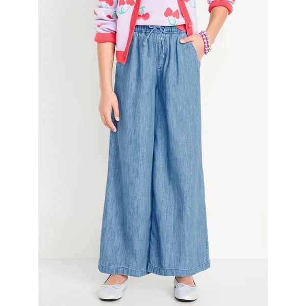 High-Waisted Chambray Wide-Leg Pants for Girls - Chambray