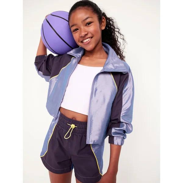 High-Waisted Color-Block Performance Shorts for Girls - Lavender Haven