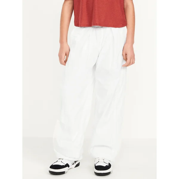 High-Waisted Crinkle Wide-Leg Pants for Girls - White Lilies