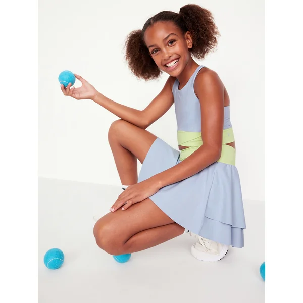 High-Waisted Crossover PowerSoft Skort for Girls - Afternoon Storm Blue