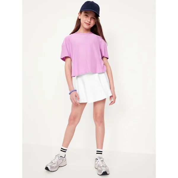 High-Waisted Crossover PowerSoft Skort for Girls - White Lilies
