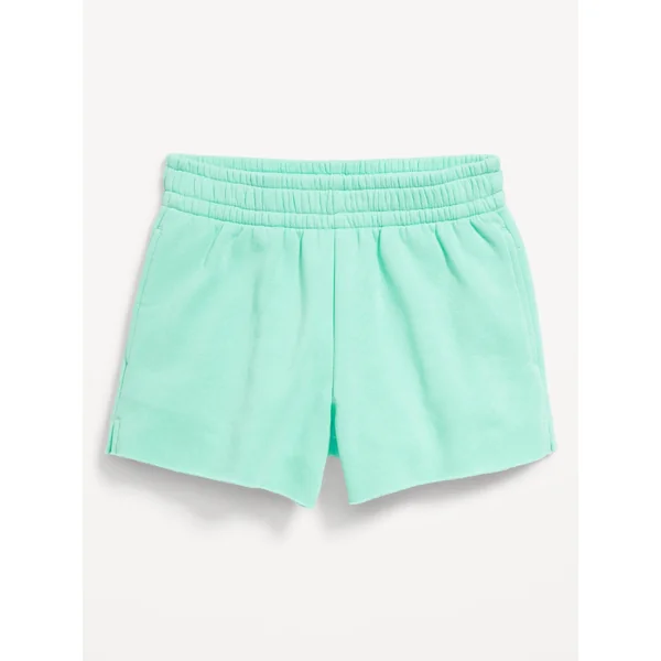 High-Waisted Cut-Off Fleece Shorts for Girls - Aquaverde