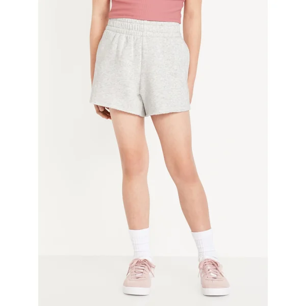 High-Waisted Cut-Off Fleece Shorts for Girls - Light Heather Gray
