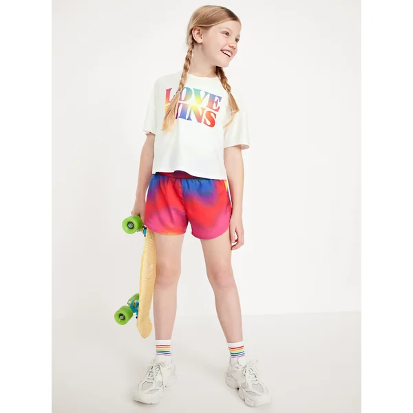 High-Waisted Dolphin-Hem Run Shorts for Girls - Rainbow