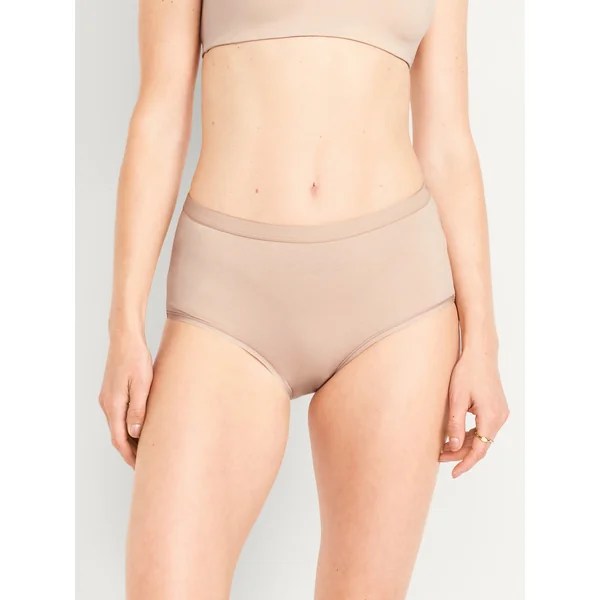 High-Waisted Everyday Brief Cotton Underwear - Beige
