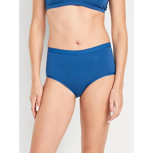 High-Waisted Everyday Brief Cotton Underwear - Navy Blue