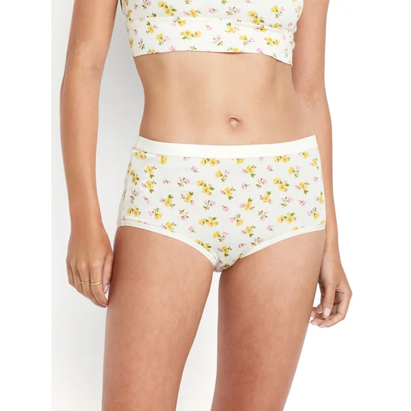 High-Waisted Everyday Brief Cotton Underwear - White Ditsy Floral