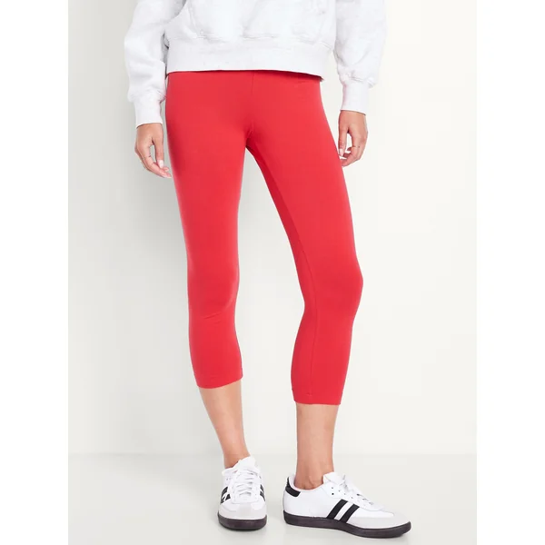 High-Waisted Fashion Layering Cropped Legging - Bright Coral