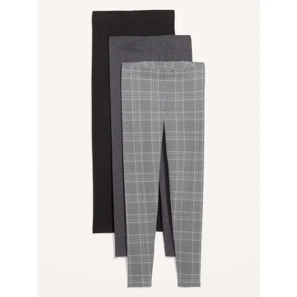High-Waisted Fashion Layering Leggings 3-Pack - Gray Plaid Combo