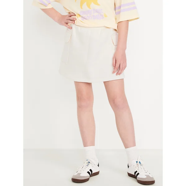 High-Waisted Fleece Cargo Skort for Girls - Creme De La Creme