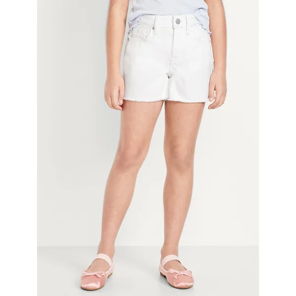High-Waisted Frayed-Hem Jean Shorts for Girls - Calla Lily White