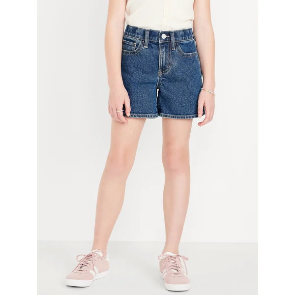 High-Waisted Jean Midi Shorts for Girls - Medium Wash