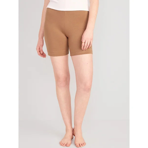 High-Waisted Jersey Biker Shorts -- 6-inch inseam - Cocoa Mocha