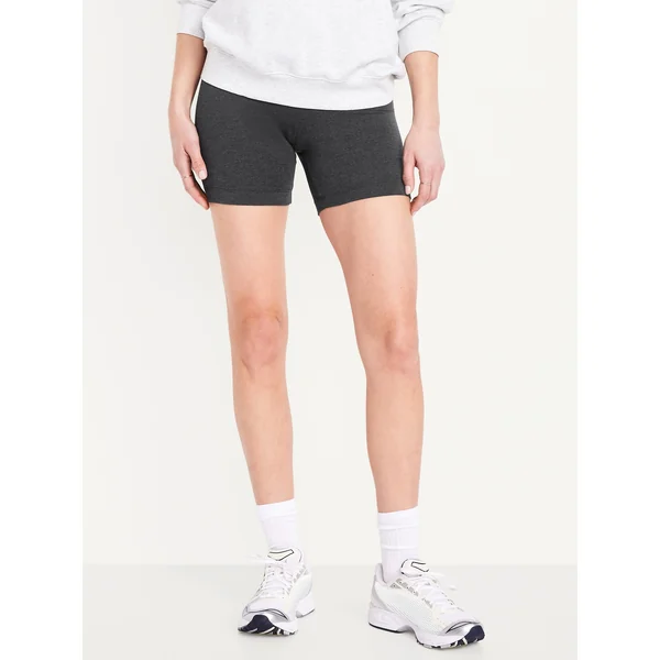 High-Waisted Jersey Biker Shorts -- 6-inch inseam - Dark Gray