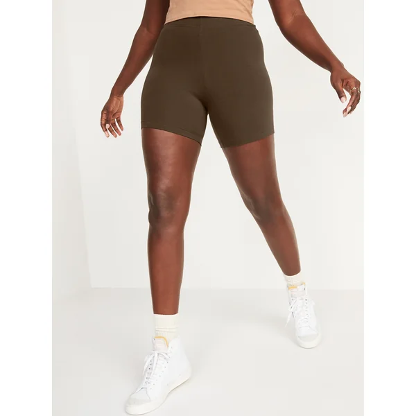 High-Waisted Jersey Biker Shorts -- 6-inch inseam - Dark Walnut