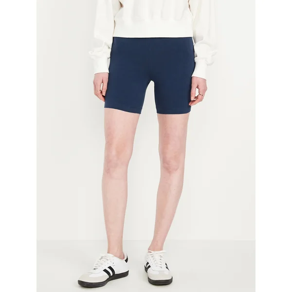 High-Waisted Jersey Biker Shorts -- 6-inch inseam - Obscure Night