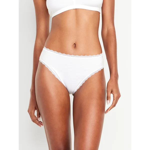 High-Waisted Lace-Trim Bikini Underwear - White Lace-Trim