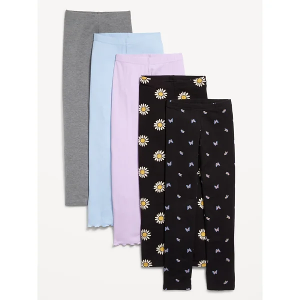 High-Waisted Leggings Variety 5-Pack for Girls - Purple Daisy