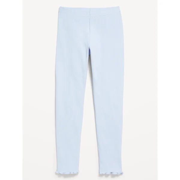 High-Waisted Lettuce Edge Rib-Knit Leggings for Girls - Cashmere Blue