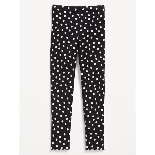 High-Waisted Lettuce Edge Rib-Knit Leggings for Girls - Polka Dot