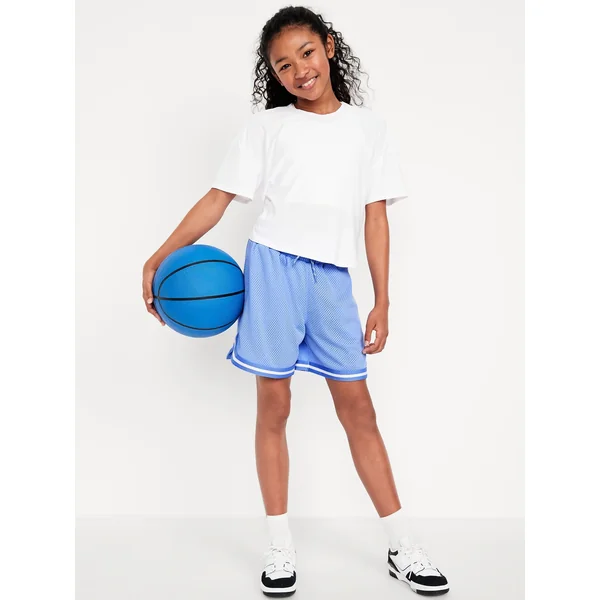 High-Waisted Mesh Basketball Shorts for Girls - Aura Blue