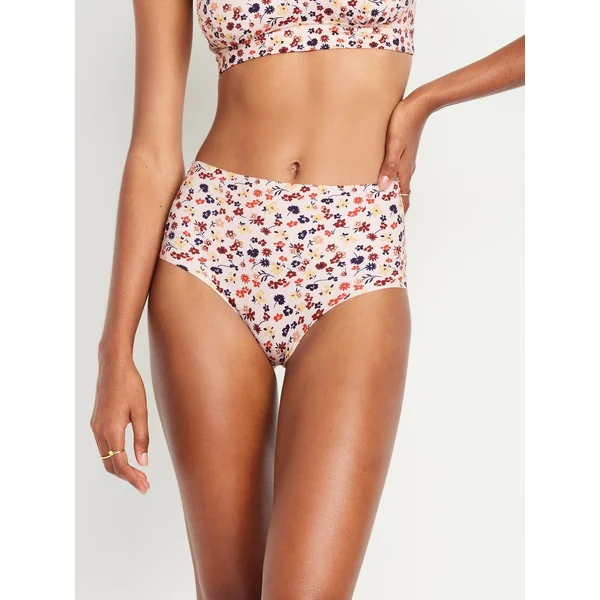High-Waisted No-Show Brief Underwear - Pink Floral