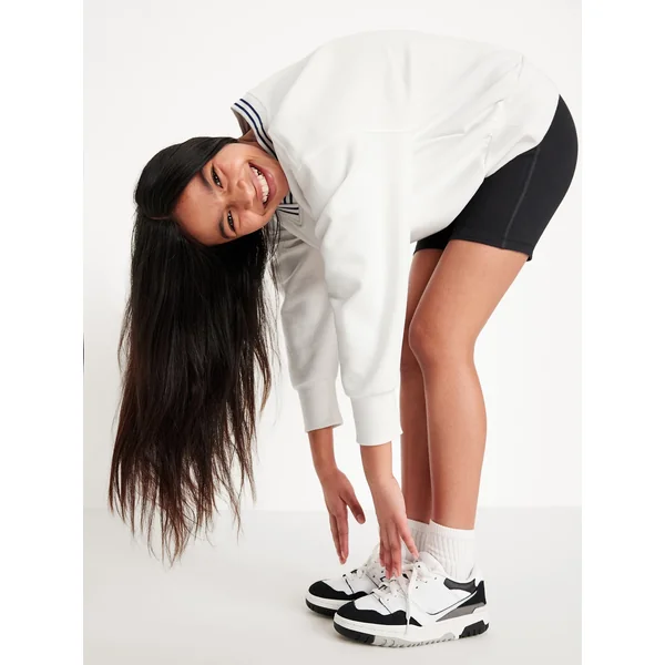 High-Waisted PowerChill Crossover Biker Shorts for Girls - Black Jack