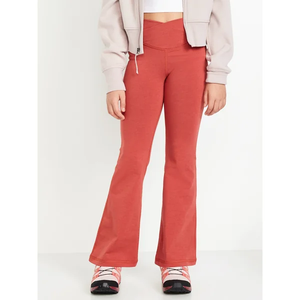 High-Waisted PowerChill Crossover Flared Leggings for Girls - GINGERSPICE