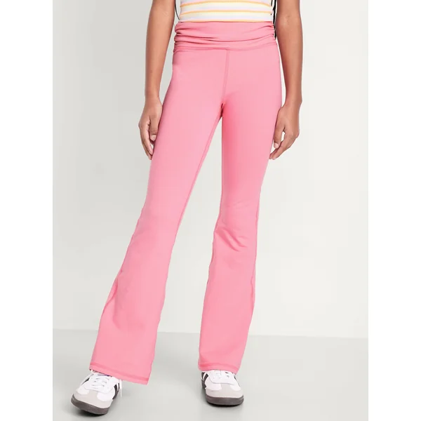 High-Waisted PowerChill Side-Ruched Flared Leggings for Girls - Light Peony