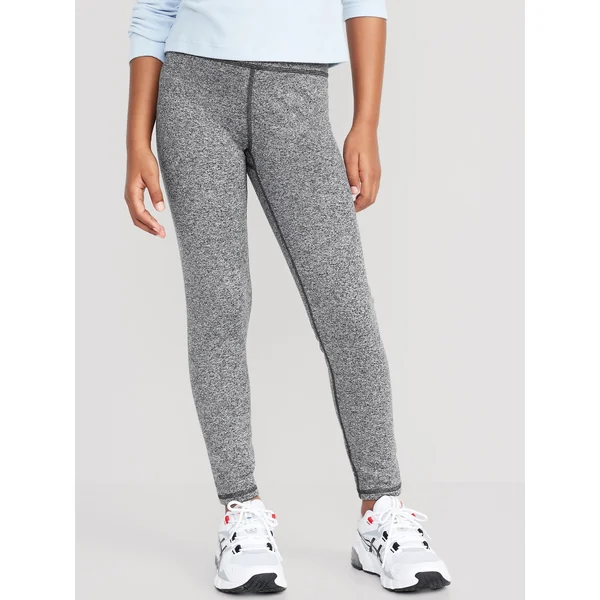 High-Waisted PowerPress 7/8-Length Leggings for Girls - Black Jack Heather