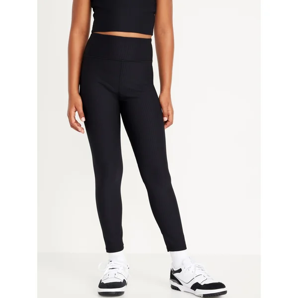 High-Waisted PowerSoft 7/8-Length Performance Leggings for Girls - Black Jack