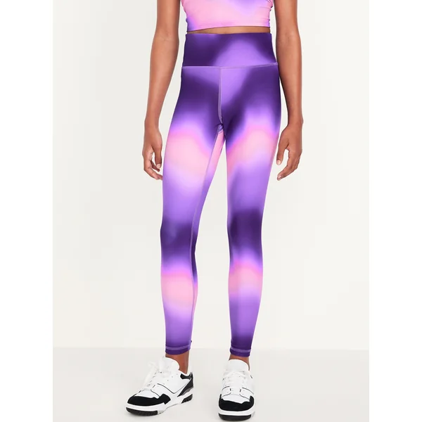 High-Waisted PowerSoft 7/8-Length Performance Leggings for Girls - Purple Swirl