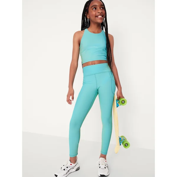 High-Waisted PowerSoft Ribbed Performance 7/8 Leggings for Girls - Blue/Green