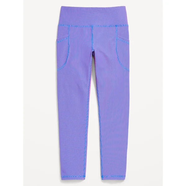 High-Waisted PowerSoft Ribbed Performance 7/8 Leggings for Girls - Blue/Pink