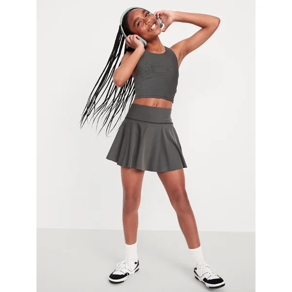 High-Waisted PowerSoft Ribbed Skort for Girls - BLACK/WHITE B