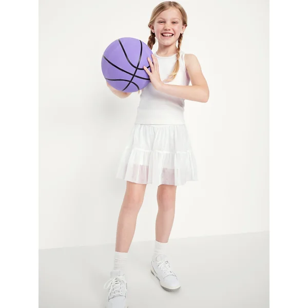 High-Waisted PowerSoft Tutu Skort for Girls - White Lilies