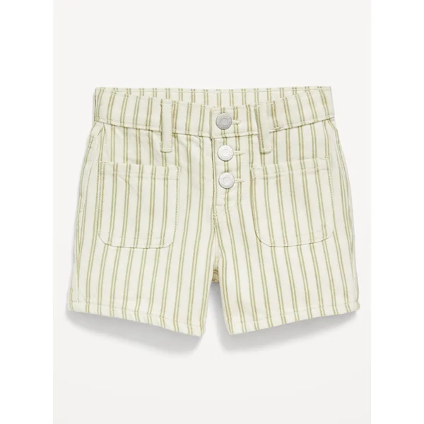 High-Waisted Printed Mariner Jean Shorts for Toddler Girls - White/Green