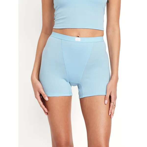 High-Waisted Ribbed Boyshort Briefs -- 3-inch inseam - Cool Rain