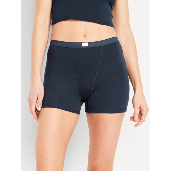 High-Waisted Ribbed Boyshort Briefs -- 3-inch inseam - In the Navy