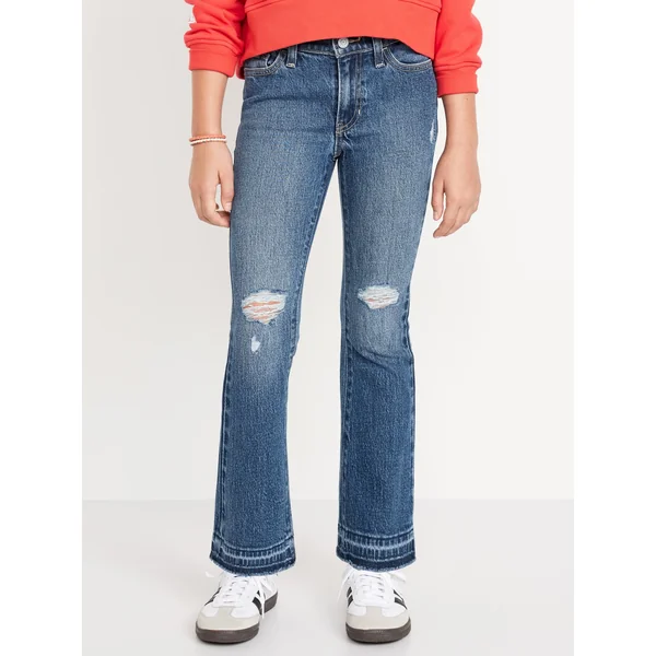 High-Waisted Ripped Flare Jeans for Girls - Medium Wash