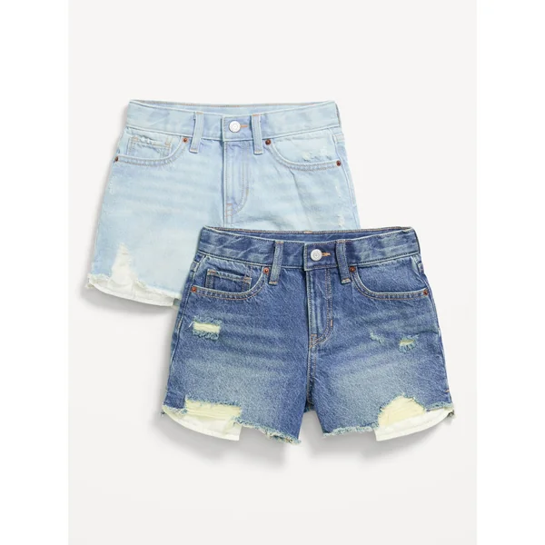 High-Waisted Ripped Frayed-Hem Jean Shorts 2-Pack for Girls - Medium Wash/ Light Wash