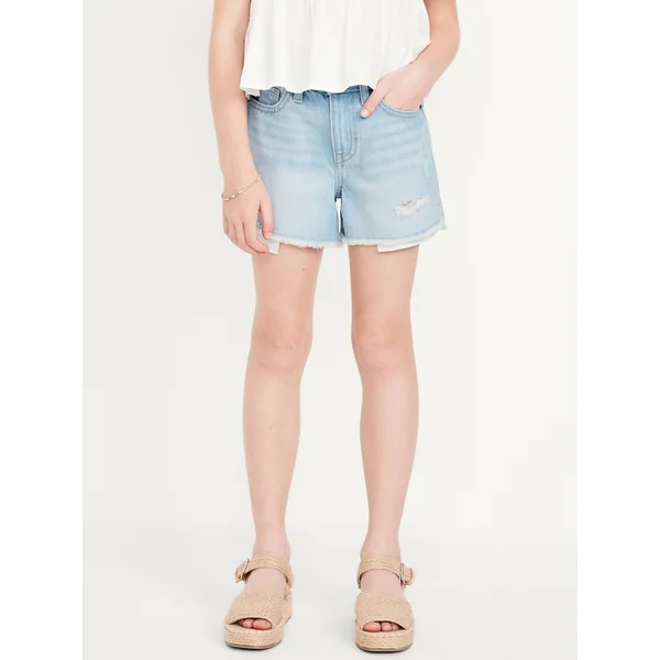 High-Waisted Ripped Frayed-Hem Jean Shorts for Girls - Light Wash