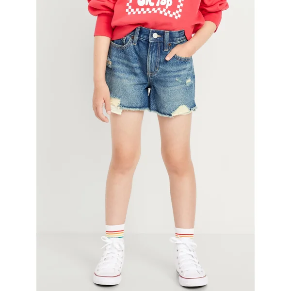 High-Waisted Ripped Frayed-Hem Jean Shorts for Girls - Medium Wash