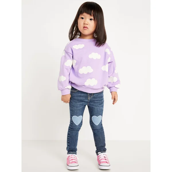 High-Waisted Rockstar 360° Stretch Heart-Patch Jeggings for Toddler Girls - HEARTS